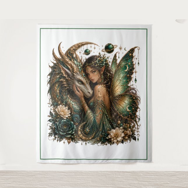 Tenture Art de fée dragon mystique  (Devant)