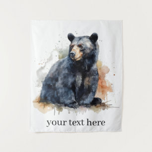 Tenture Art de la forêt à l'aquarelle Ours noir, personnal