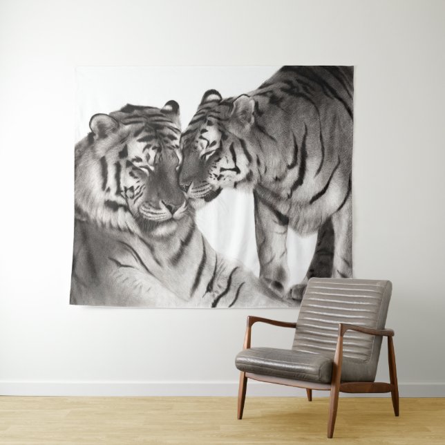 Tenture Art de l'amour des tigres - Décoration de faune pe (En situation (horizontale))