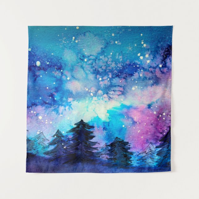 Tenture Art de l'espace à l'aquarelle avec ciel nocturne e (Devant)