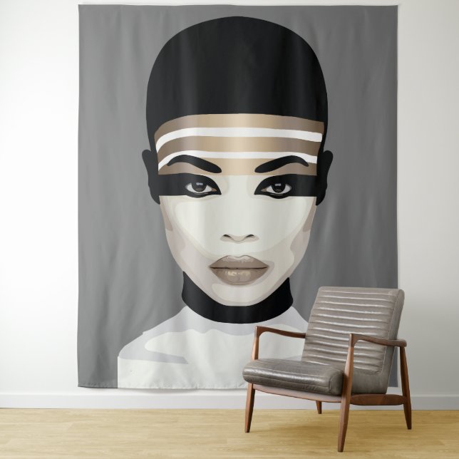 Tenture Art de portrait tribal futuriste abstrait (En situation)