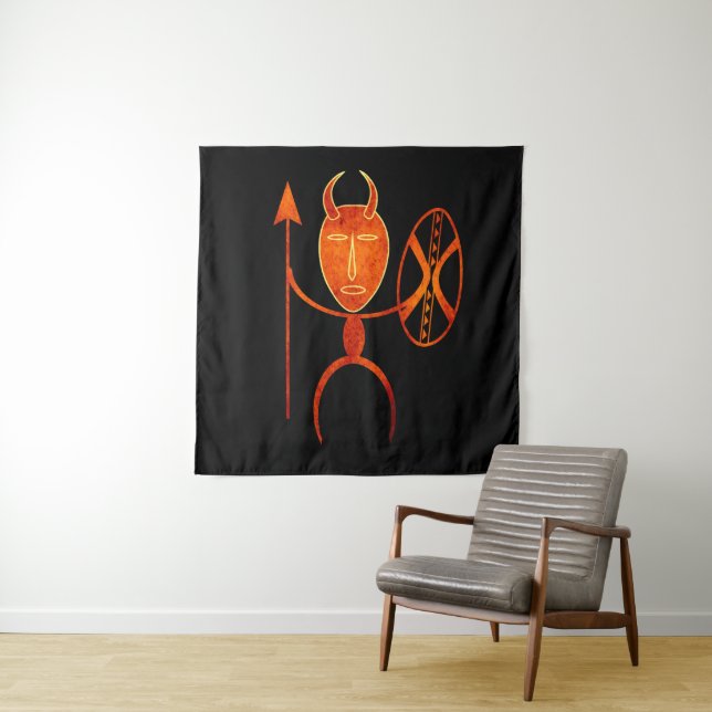 Tenture Art de silhouette primitive africaine abstraite (En situation)