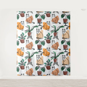 Tenture Art de trait dessin chats et fleurs
