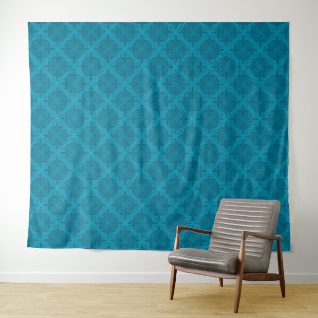 Tenture Art déco bleu géométrique (En situation (horizontale))