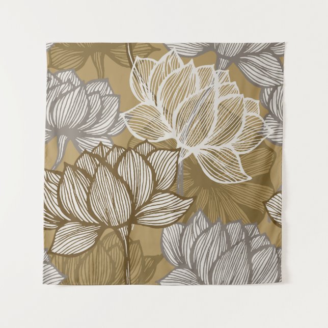 Tenture Art deco flower pattern. Flower gold line art. flo (Devant)