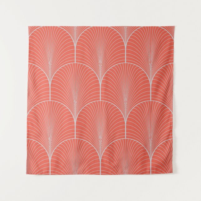 Tenture Art déco gris-rouge, papier peint vintage. (Devant)