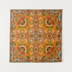 Tenture art déco motif vintage ornemental orange, vieux