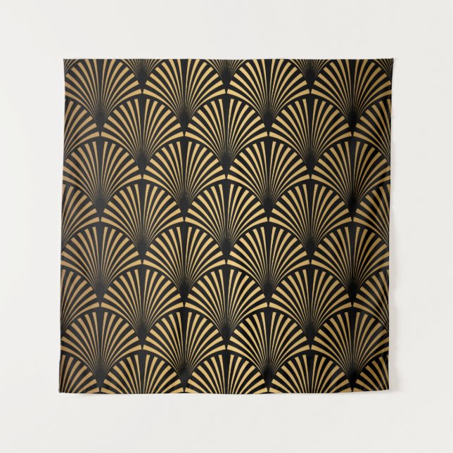 Tenture Art Deco Pattern. Seamless black and gold backgrou (Devant)