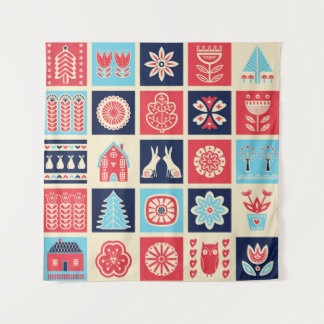 Tenture Art folklorique scandinave : vintage floral.