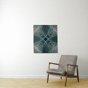 Tenture Art graphique géométrique fractal sarcelle moderne
