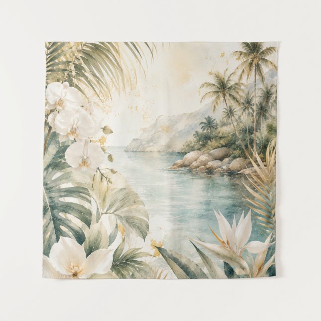 Tenture Art mural aquarelle tropical luxueux côtier | (Devant)