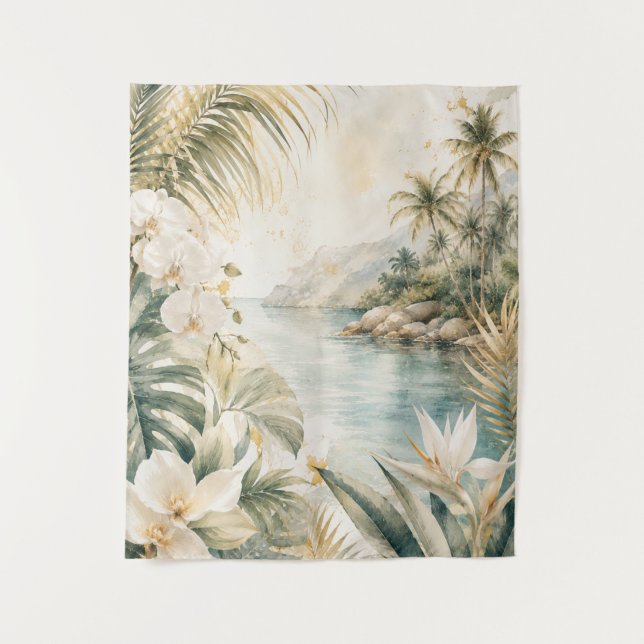 Tenture Art mural aquarelle tropical luxueux côtier | (Devant)