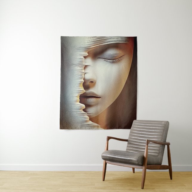 Tenture Art mural du visage féminin abstrait – Texturé mod (En situation)