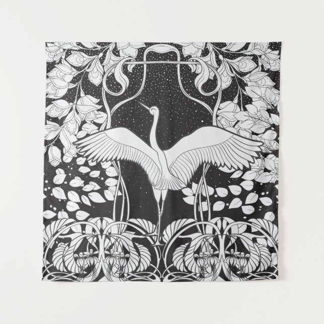 Tenture Art Nouveau : Illustration d'oiseaux floraux (Devant)