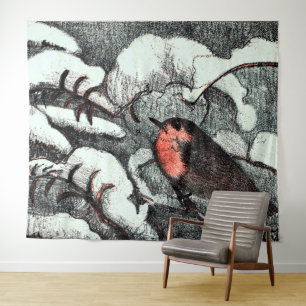 Tenture Art nouveau néerlandais Robin Bird en hiver