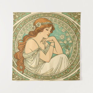 Tenture Art nouveau romantic illustration white flowers