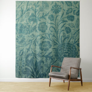 Tenture art Nouveau, turquoise, style William Morris, flor
