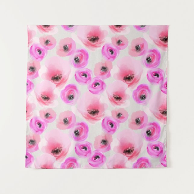 Tenture Art numérique d'aquarelle rose Fleurs (Devant)