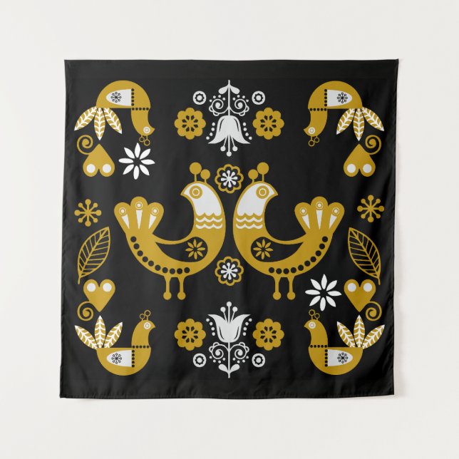 Tenture Art populaire scandinave  Oiseaux (Devant)