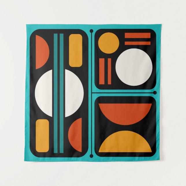 Tenture Art rétro Abstrait géométrique Turquoise Orange (Devant)