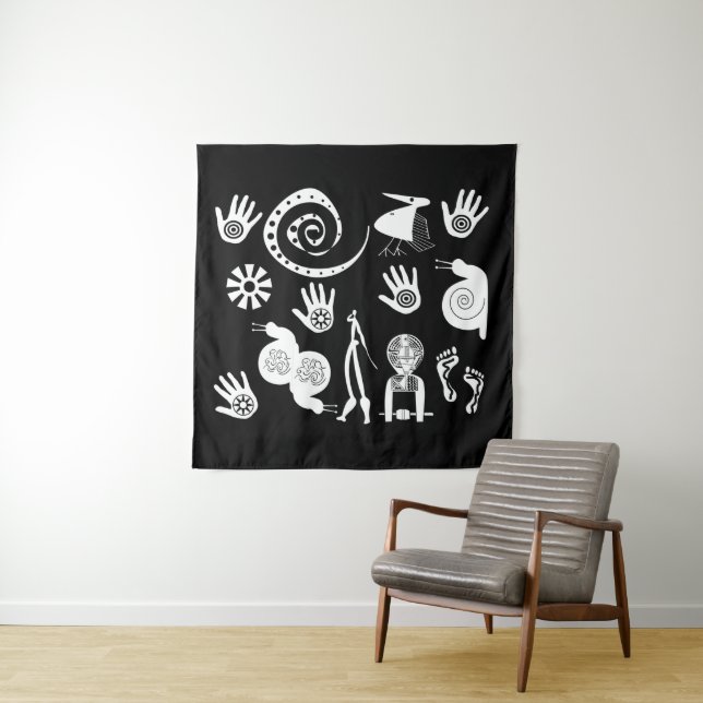 Tenture Art tribal africain abstrait moderne contemporain (En situation)