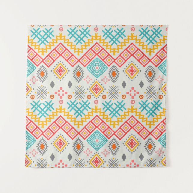 Tenture Art tribal : imprimé géométrique boho. (Devant)