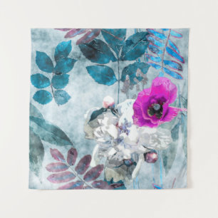 Tenture art vintage aquarelle coloré floral transparent pa