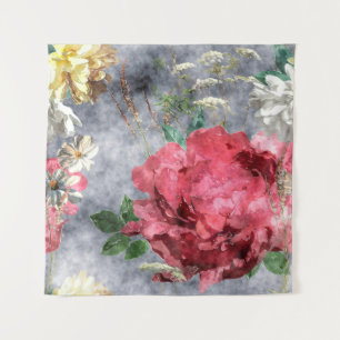 Tenture art vintage aquarelle coloré floral transparent pa