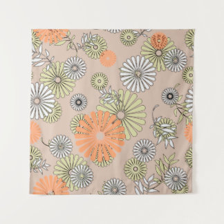 Tenture art vintage naïf stylisé fleurs géométriques coude
