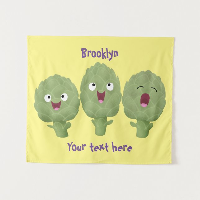 Tenture Artichauts chantants mignons dessin animé végétal (Devant (Horizontal))