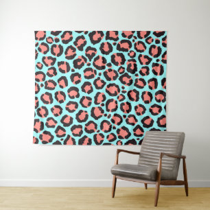 Tenture Artsy Trendy Coral Mint Turquoise Leopard Poster d