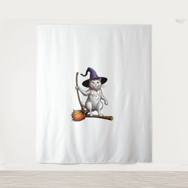Tenture Assistant Chat Sorcière Halloween Amoureux de les  (Devant)