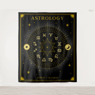 Tenture Astrologie Calendrier Zodiac - Noir