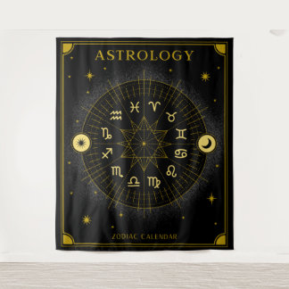 Tenture Astrologie Calendrier Zodiac - Noir