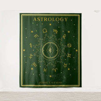 Tenture Astrologie Calendrier Zodiac - Vert
