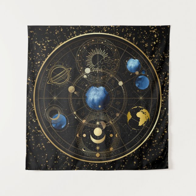 Tenture Astrologie céleste en velours noir (Devant)
