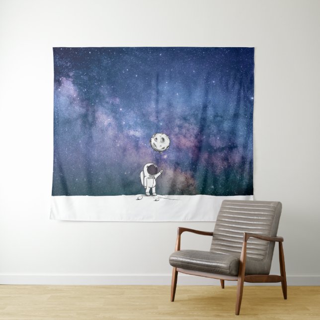 Tenture Astronaute dans l'espace avec ballon lunaire cosmo (En situation (horizontale))