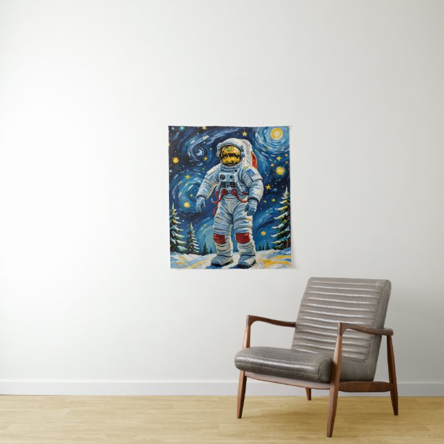 Tenture Astronaute en forêt d'hiver (En situation)