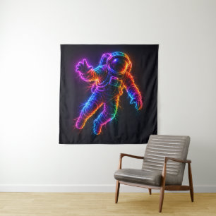 Tenture Astronaute Néon Vibrant Flottant dans l'Espace Mur