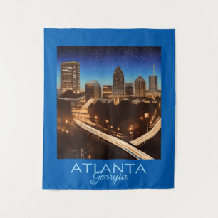 Tenture Atlanta Georgia Skyline Bleu et Gold Soirée