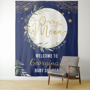 Tenture Au-dessus du Baby shower Lune Marine Blue Gold Wel