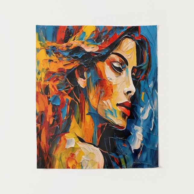 Tenture Audacieuse expressionniste Portrait féminin Art Ab (Devant)