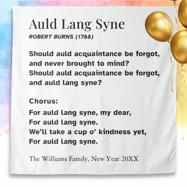 Tenture Auld Lang Syne Words for New Year - Personalized (A poster with words from 'Auld Lang Syne' by Robert Burns, typically sung at New Year celebrations)