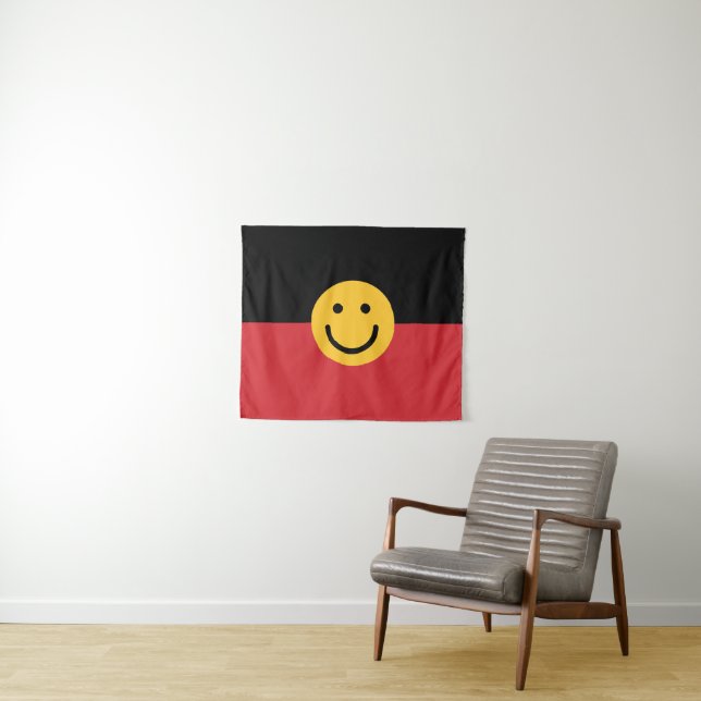 Tenture Australian Aboriginal flag with Smile face (En situation (horizontale))