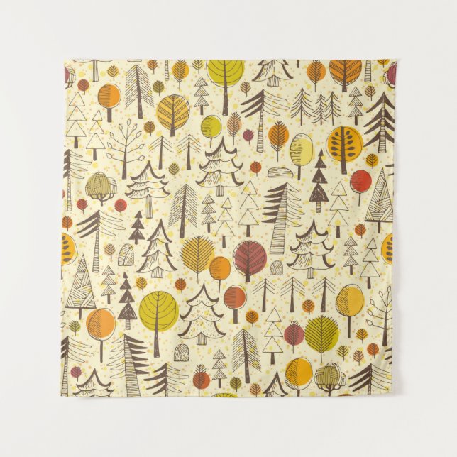 Tenture Automne. Motif sans couture avec forêt, dos d'auto (Devant)