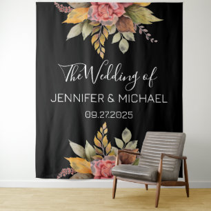 Tenture Automne Noir Boho Automne Rustique Floral Mariage