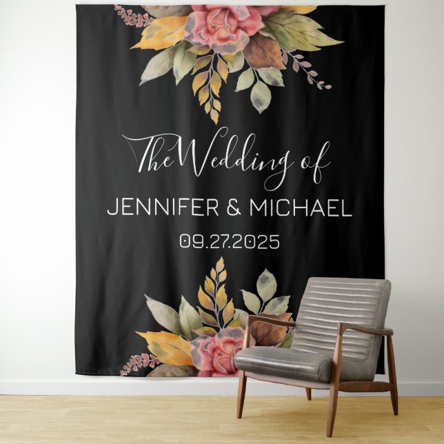 Tenture Automne Noir Boho Automne Rustique Floral Mariage (En situation)