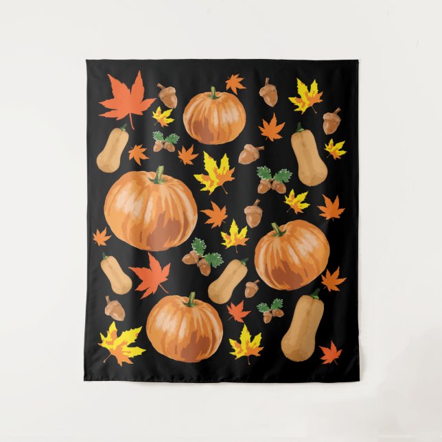 Tenture Automne Orange Citrouille Automne Motif (Devant)