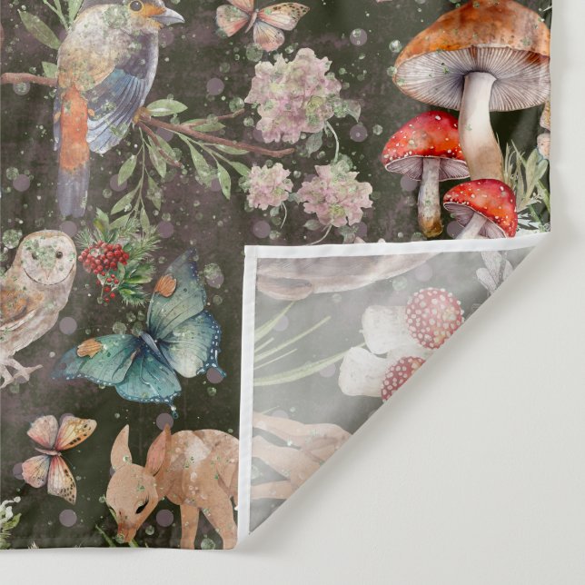 Tenture Aventure forestière aquarelle animaux et champigno (Détail)