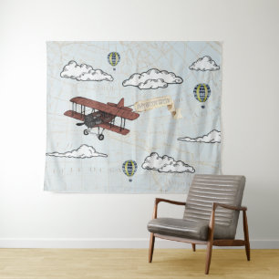 Tenture Avion Ancien Fond de Décor pour Soirée Thème Voy